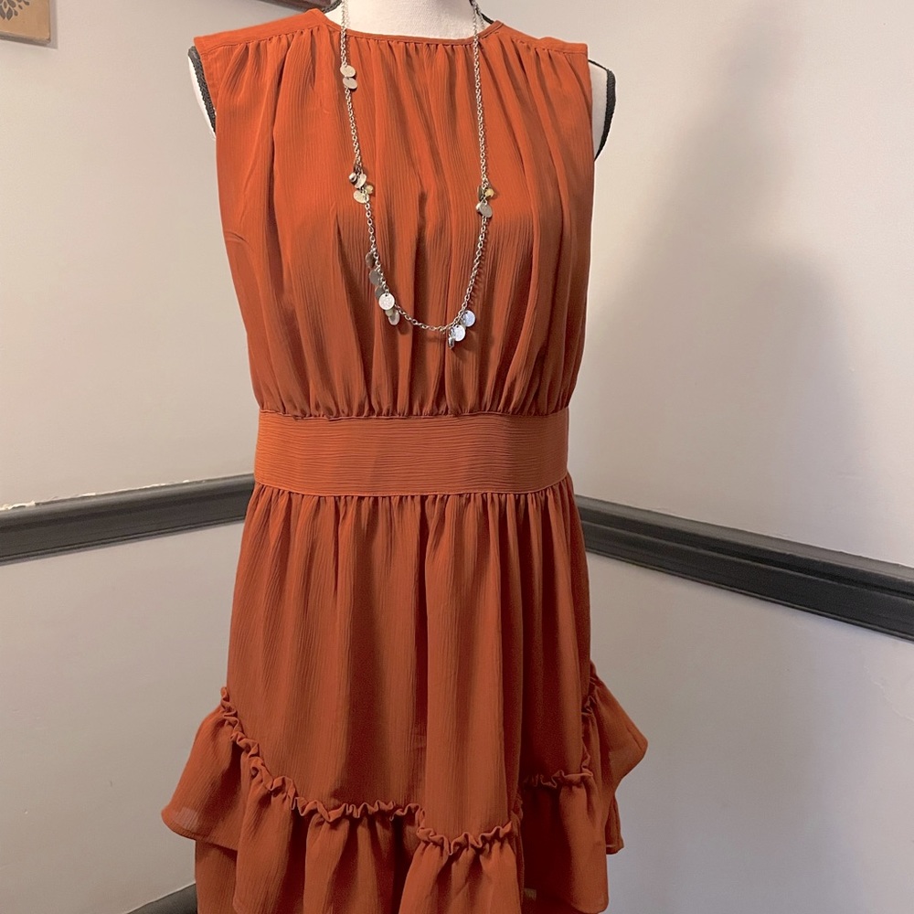 Express Fall Color Rustic Flowy Ruffle Dress - image 1